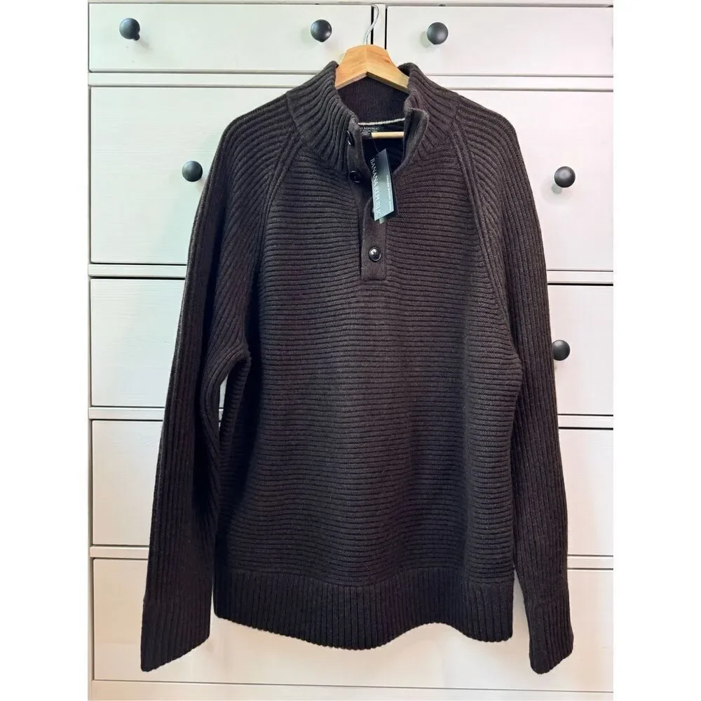 Banana Republic  Men’s Brown Wool Blend Half Button Sweater XL NWT